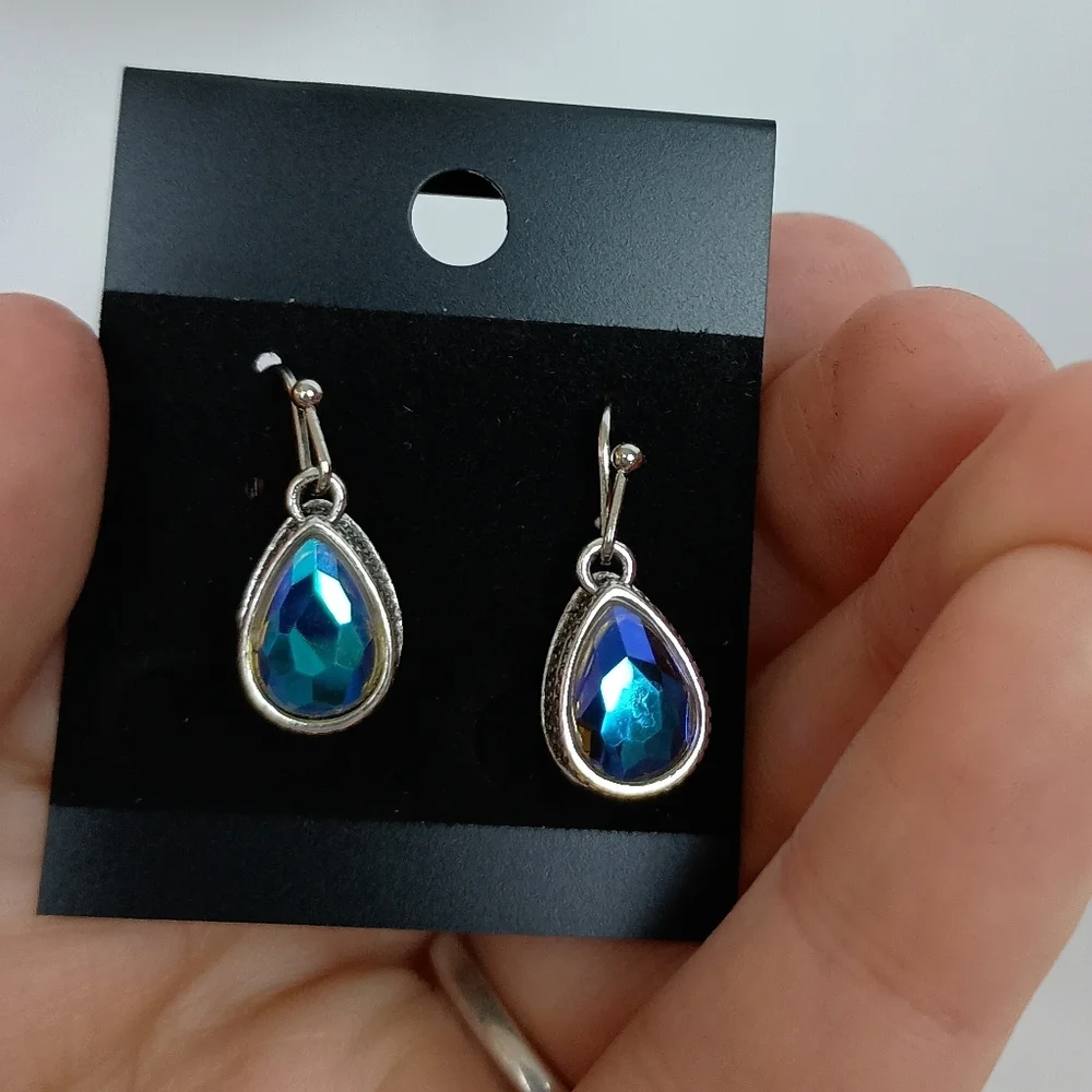 2/30$ Or 3/$35 Elegant Silver and Blue Teardrop Earrings (#0277)‎